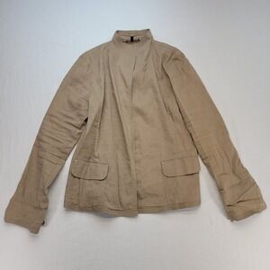 Eileen Fisher Jacket Womens Small Petite Brown Linen Blend Open Front Shacket